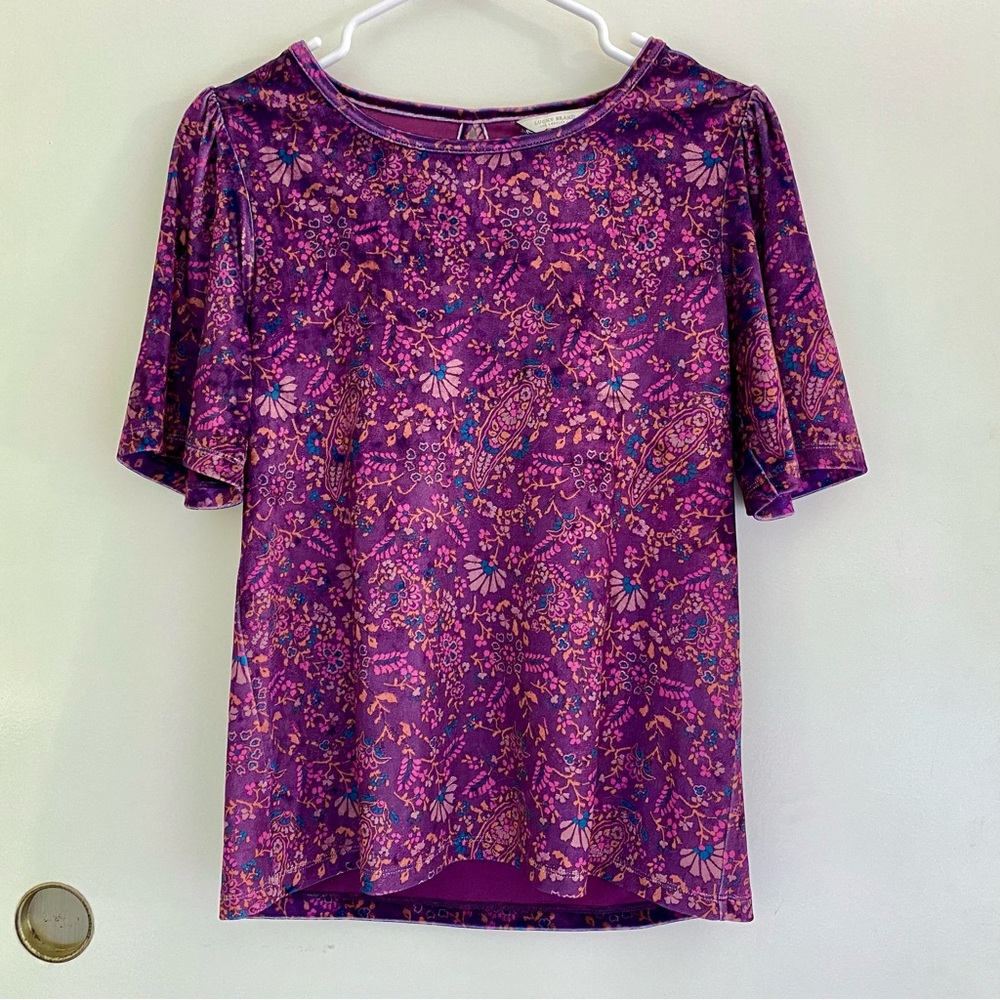 Lucky Brand Women’s Velvet Purple Top Size S Boho Floral